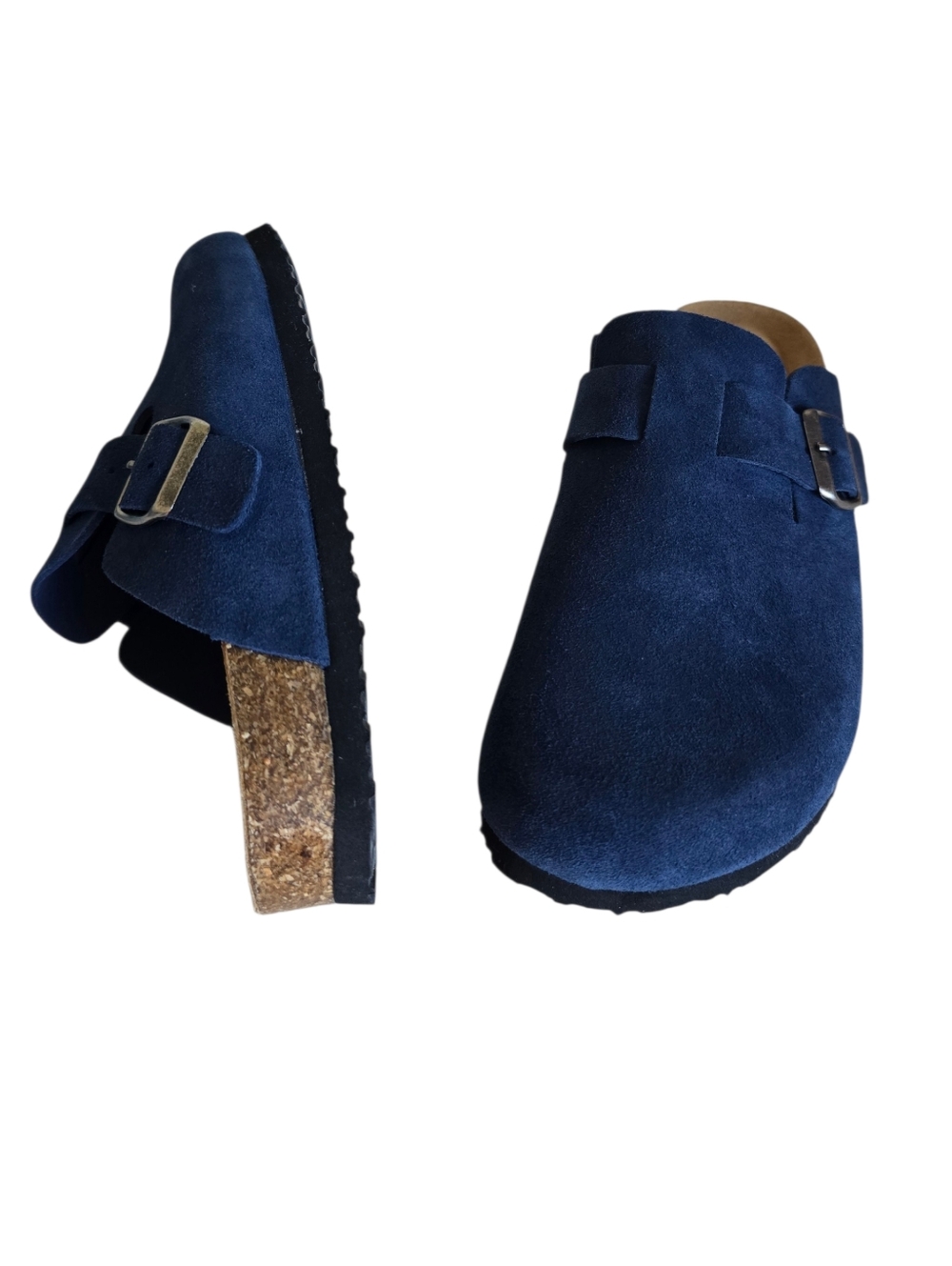 New 🤎 Emma New York Women's Nina Navy Suede Leather Cork Footbed Clogs - Picture 12 of 16